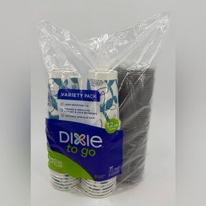 Dixie To Go Paper Cups w/ Lids 12Fluid Ounce 60 Count Insulated Non-Slip New NIP